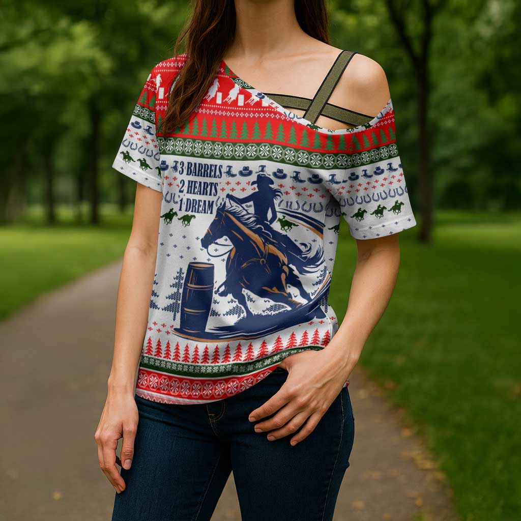 Barrel Racing Christmas Cross Shoulder Shirt Xmas Holiday Patterns - Wonder Print Shop