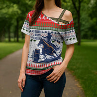 Barrel Racing Christmas Cross Shoulder Shirt Xmas Holiday Patterns - Wonder Print Shop