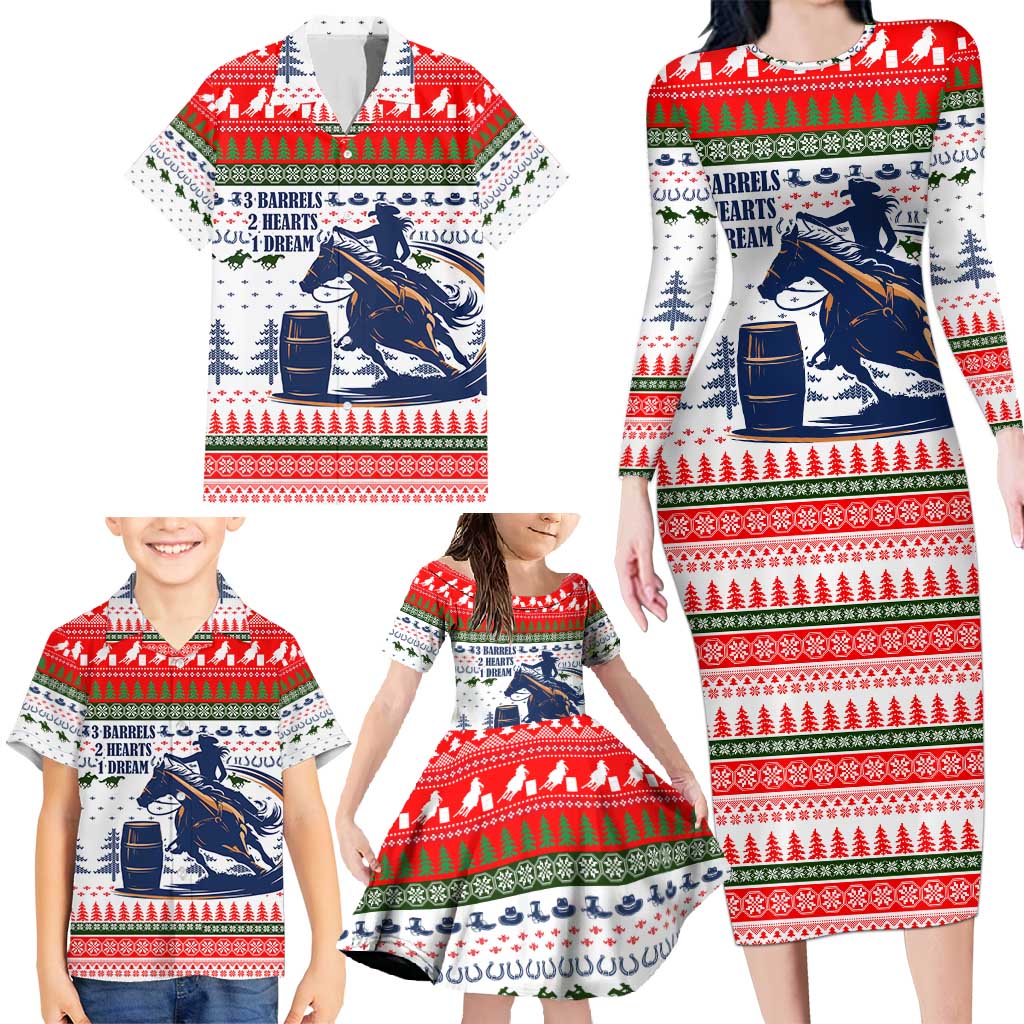 Barrel Racing Christmas Family Matching Long Sleeve Bodycon Dress and Hawaiian Shirt Xmas Holiday Patterns - Wonder Print Shop