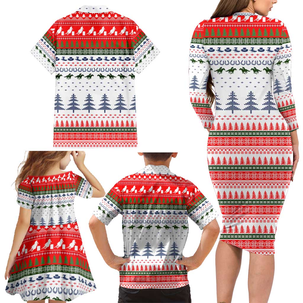 Barrel Racing Christmas Family Matching Long Sleeve Bodycon Dress and Hawaiian Shirt Xmas Holiday Patterns - Wonder Print Shop