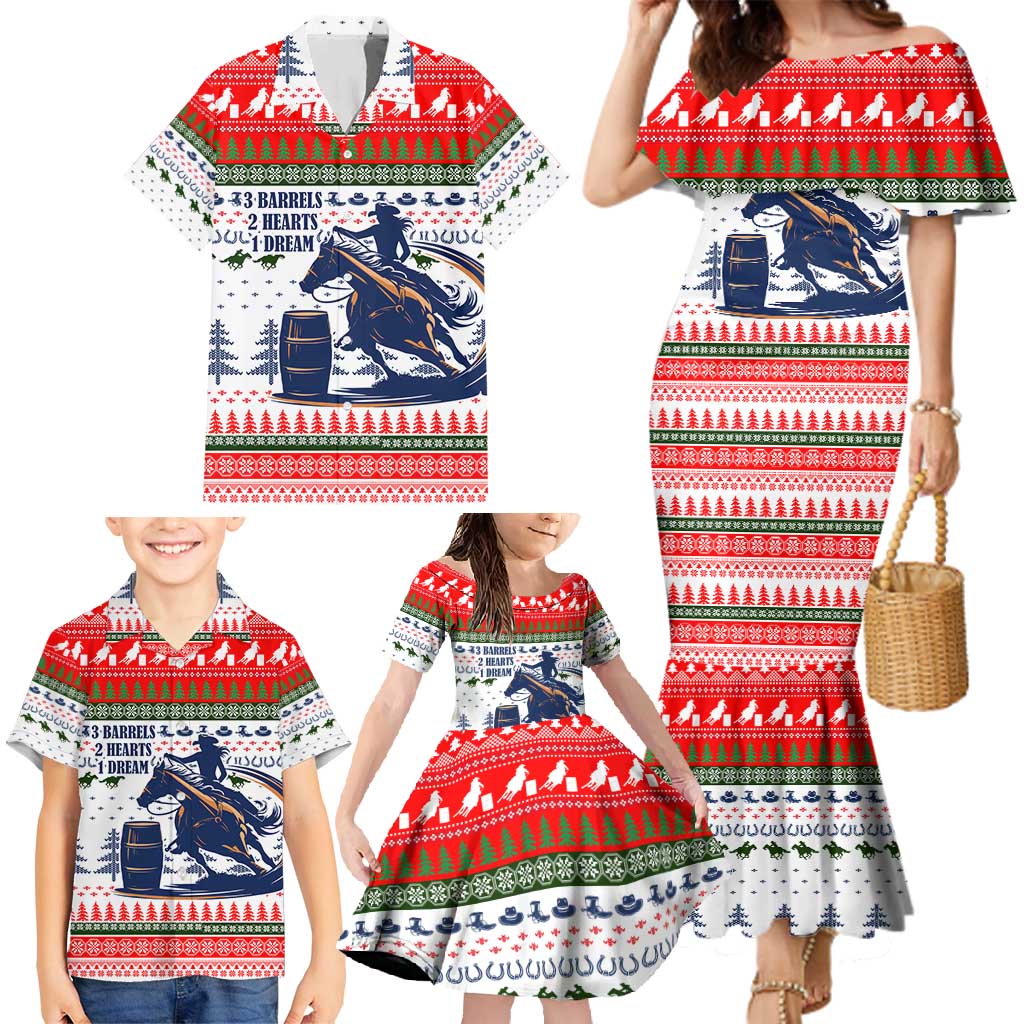 Barrel Racing Christmas Family Matching Mermaid Dress and Hawaiian Shirt Xmas Holiday Patterns - Wonder Print Shop