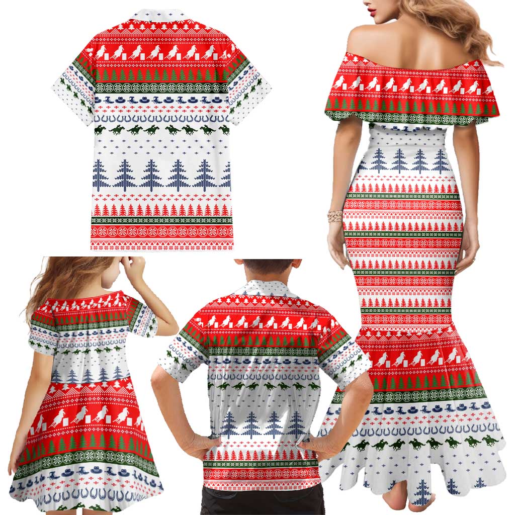 Barrel Racing Christmas Family Matching Mermaid Dress and Hawaiian Shirt Xmas Holiday Patterns - Wonder Print Shop