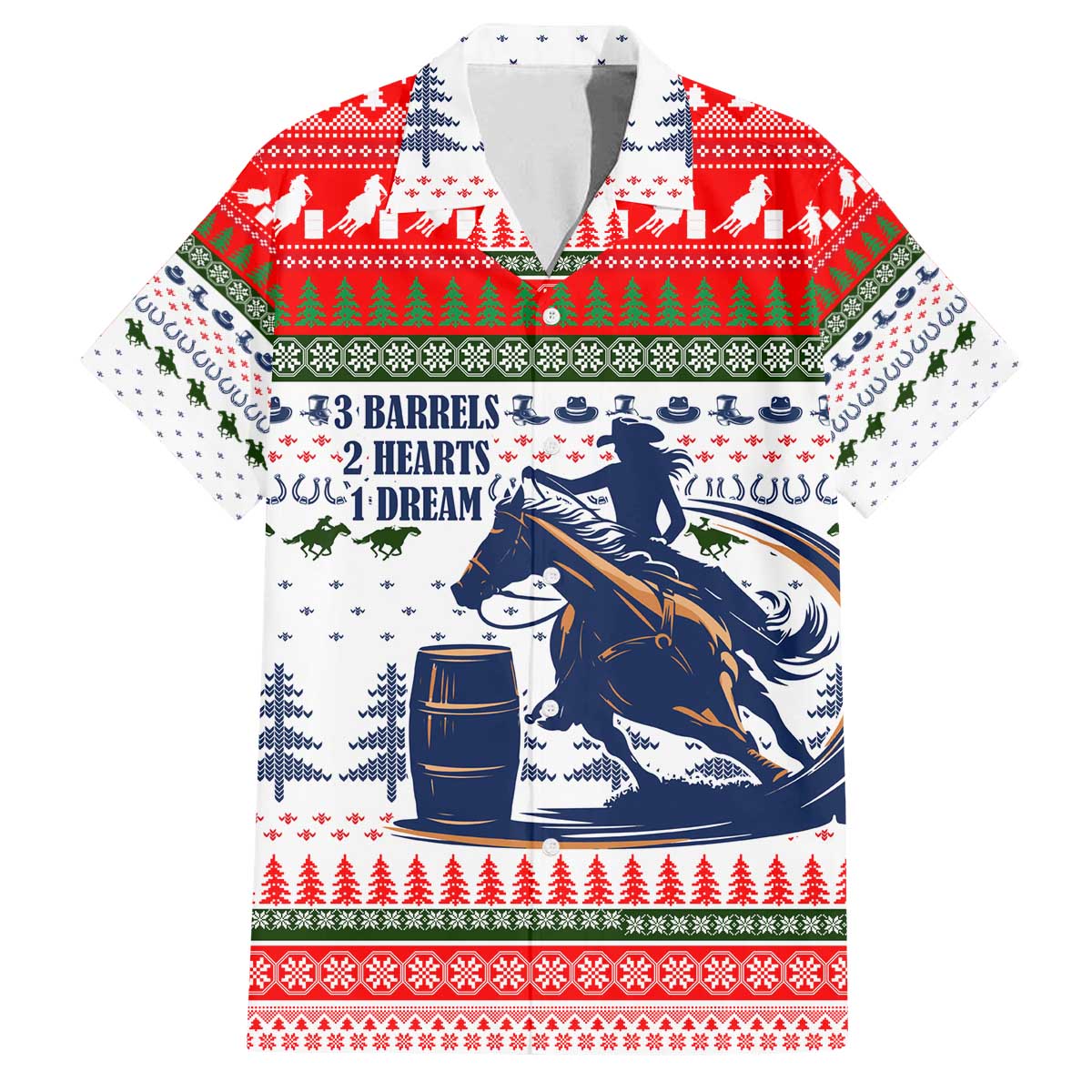 Barrel Racing Christmas Family Matching Off The Shoulder Long Sleeve Dress and Hawaiian Shirt Xmas Holiday Patterns - Wonder Print Shop