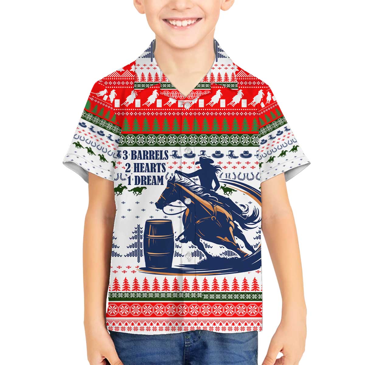 Barrel Racing Christmas Family Matching Off The Shoulder Long Sleeve Dress and Hawaiian Shirt Xmas Holiday Patterns - Wonder Print Shop