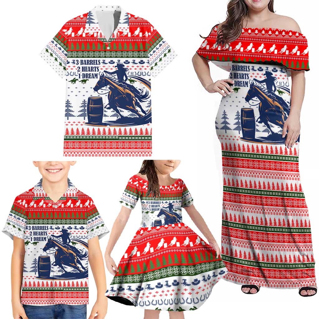 Barrel Racing Christmas Family Matching Off Shoulder Maxi Dress and Hawaiian Shirt Xmas Holiday Patterns - Wonder Print Shop