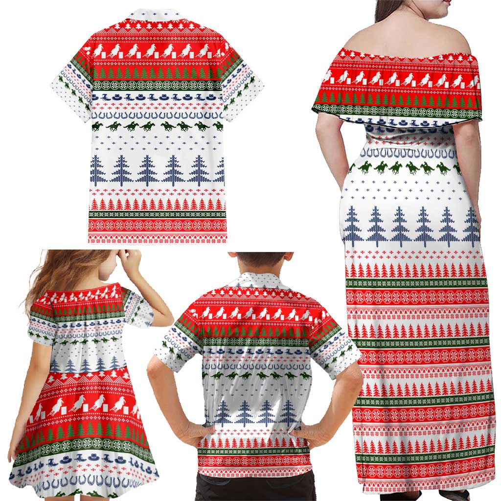 Barrel Racing Christmas Family Matching Off Shoulder Maxi Dress and Hawaiian Shirt Xmas Holiday Patterns - Wonder Print Shop