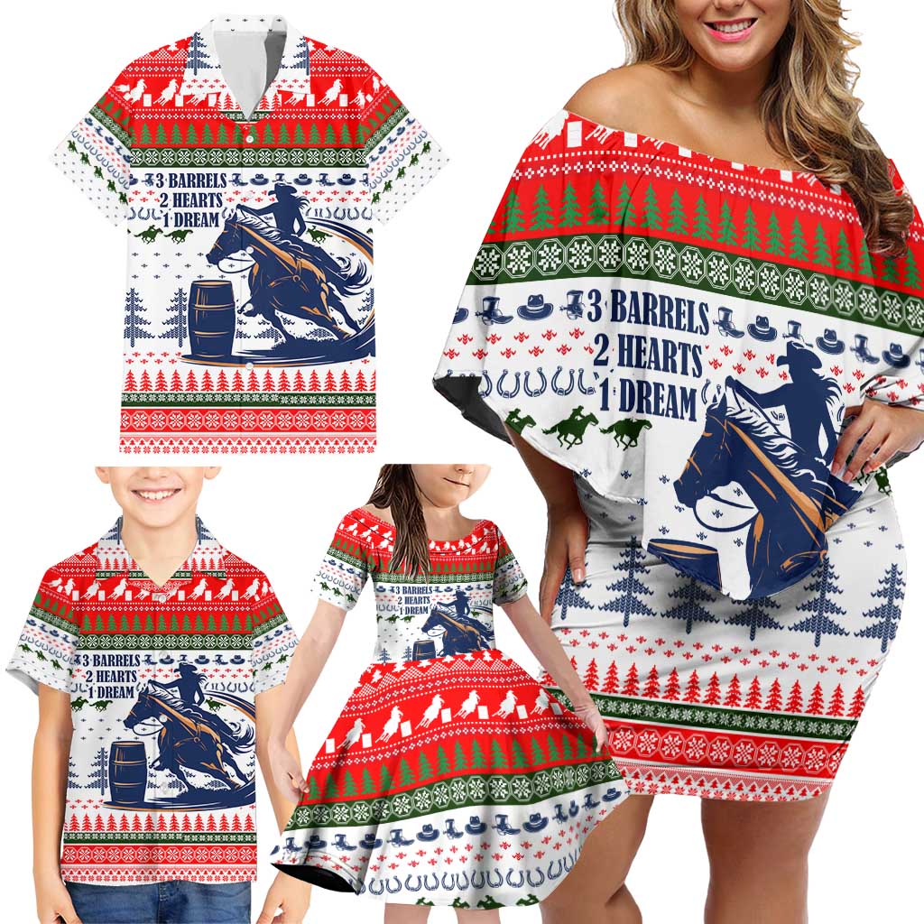 Barrel Racing Christmas Family Matching Off Shoulder Short Dress and Hawaiian Shirt Xmas Holiday Patterns - Wonder Print Shop