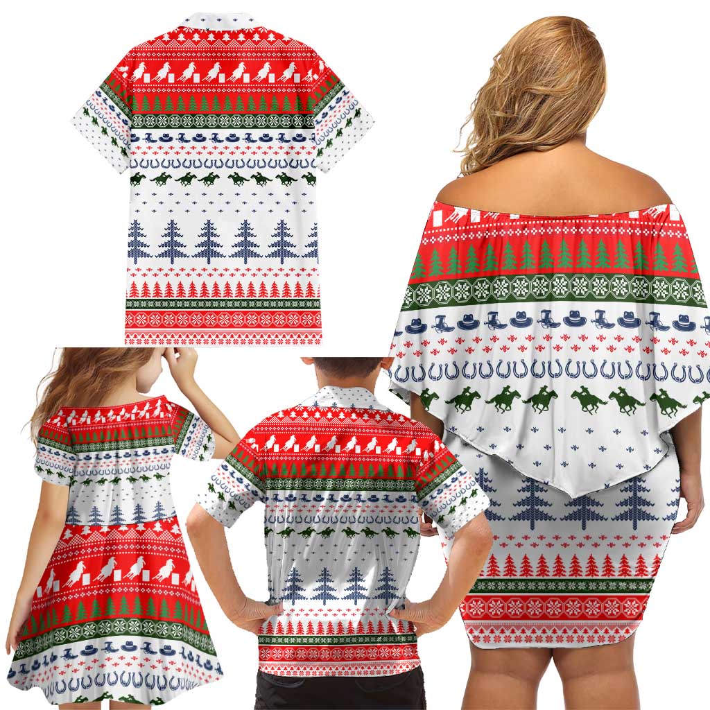 Barrel Racing Christmas Family Matching Off Shoulder Short Dress and Hawaiian Shirt Xmas Holiday Patterns - Wonder Print Shop