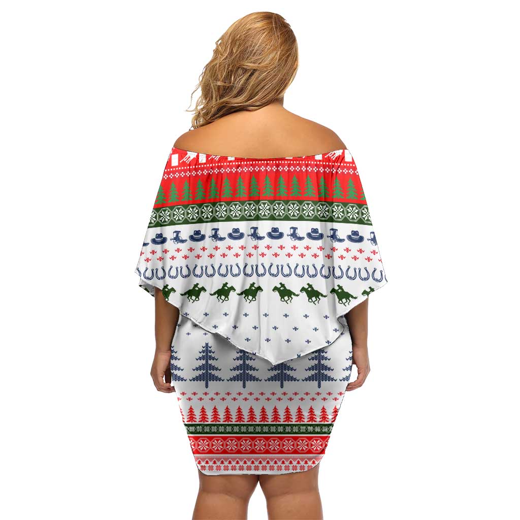 Barrel Racing Christmas Family Matching Off Shoulder Short Dress and Hawaiian Shirt Xmas Holiday Patterns - Wonder Print Shop