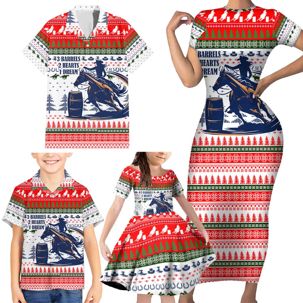 Barrel Racing Christmas Family Matching Short Sleeve Bodycon Dress and Hawaiian Shirt Xmas Holiday Patterns - Wonder Print Shop