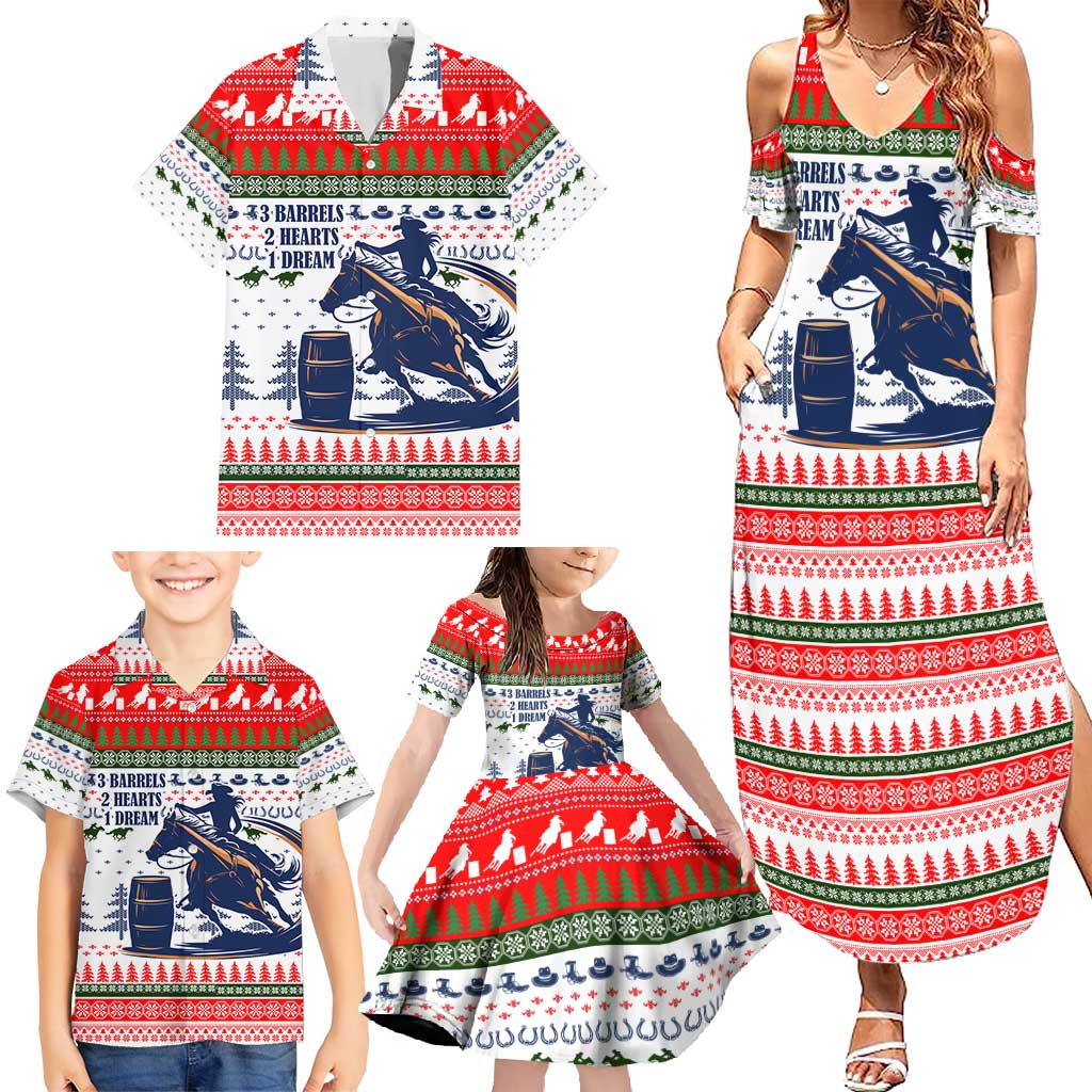 Barrel Racing Christmas Family Matching Summer Maxi Dress and Hawaiian Shirt Xmas Holiday Patterns - Wonder Print Shop