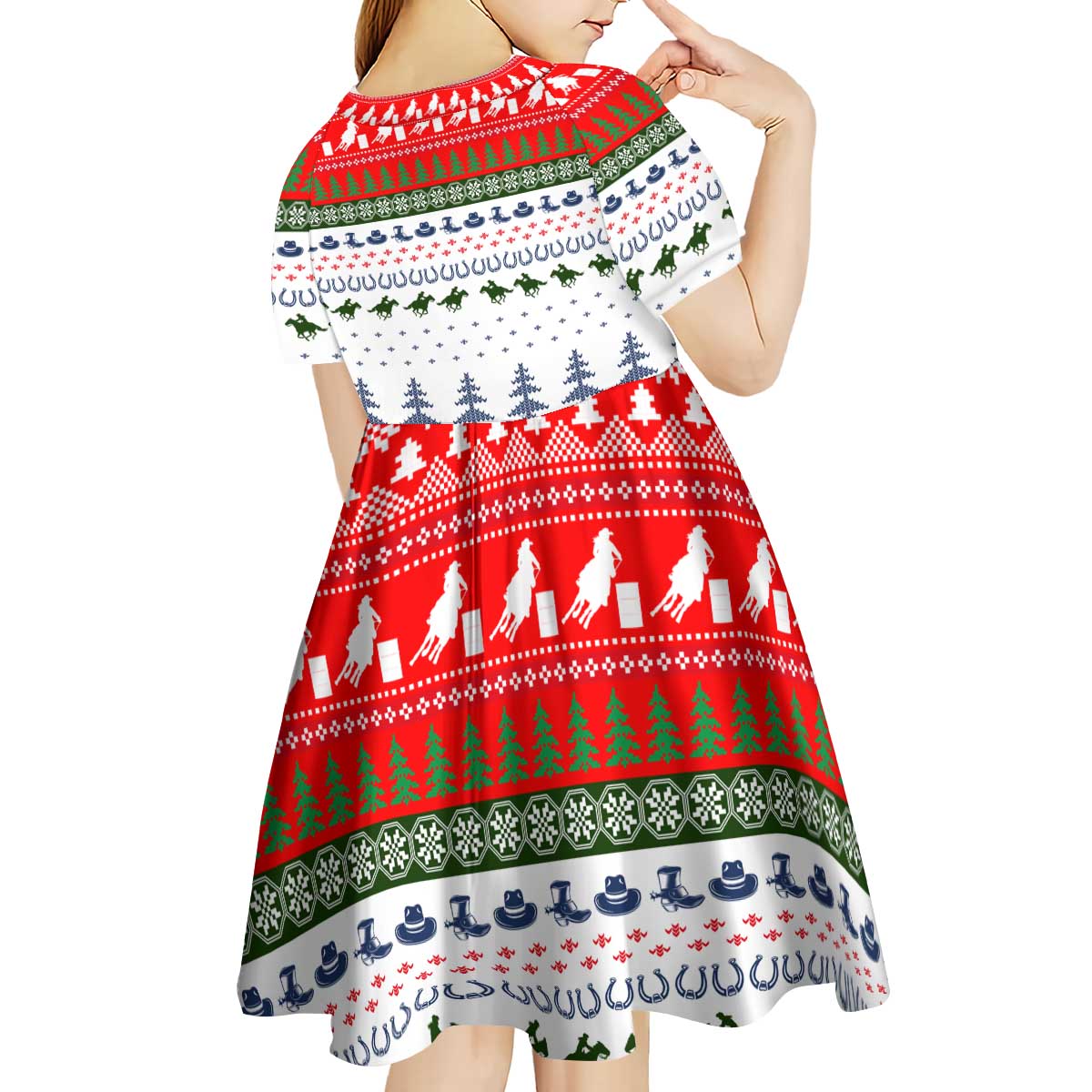 Barrel Racing Christmas Kid Short Sleeve Dress Xmas Holiday Patterns - Wonder Print Shop