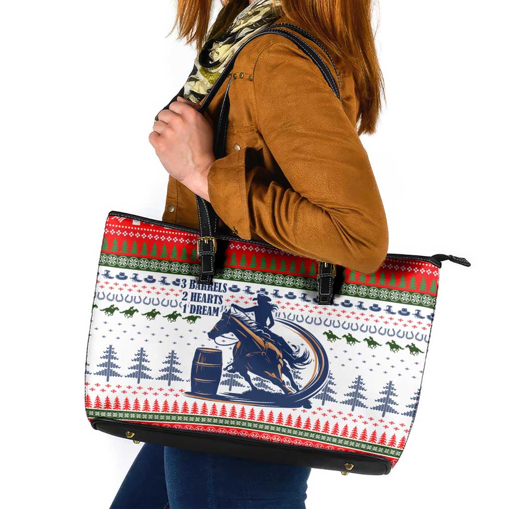 Barrel Racing Christmas Leather Tote Bag Xmas Holiday Patterns - Wonder Print Shop