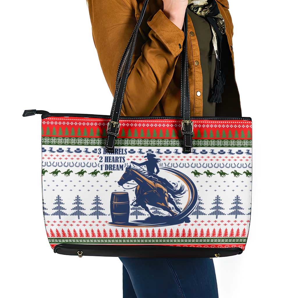 Barrel Racing Christmas Leather Tote Bag Xmas Holiday Patterns - Wonder Print Shop