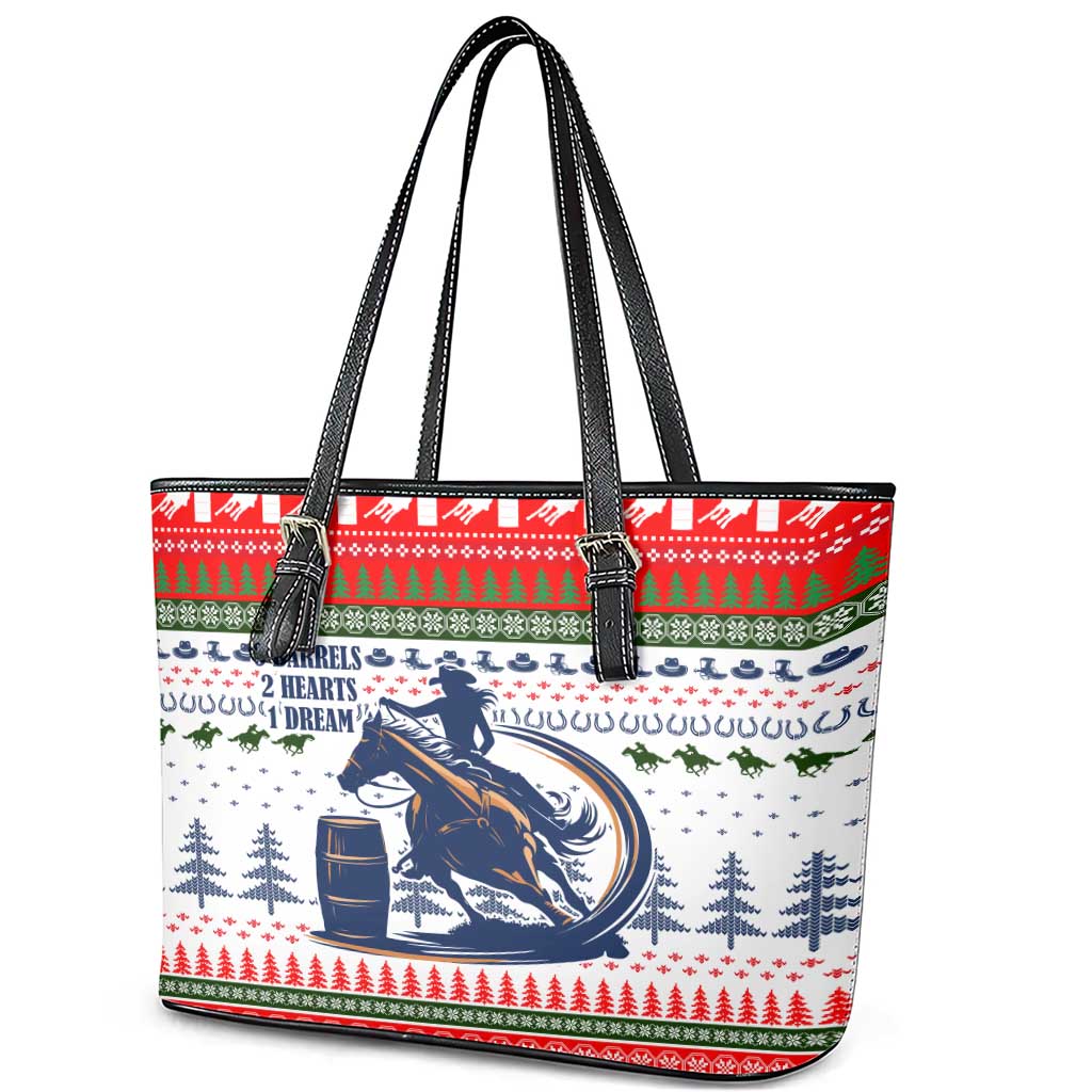 Barrel Racing Christmas Leather Tote Bag Xmas Holiday Patterns - Wonder Print Shop