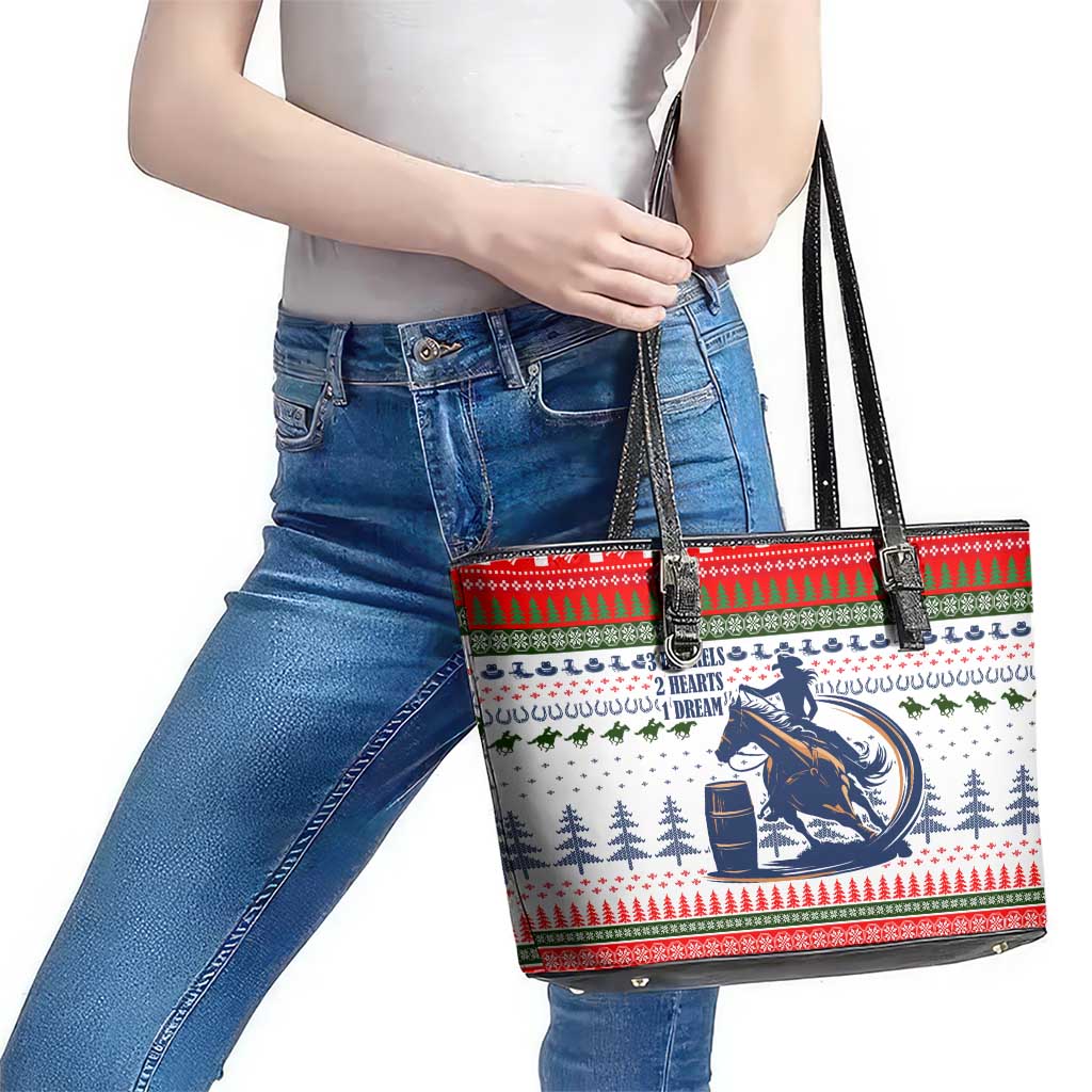 Barrel Racing Christmas Leather Tote Bag Xmas Holiday Patterns - Wonder Print Shop