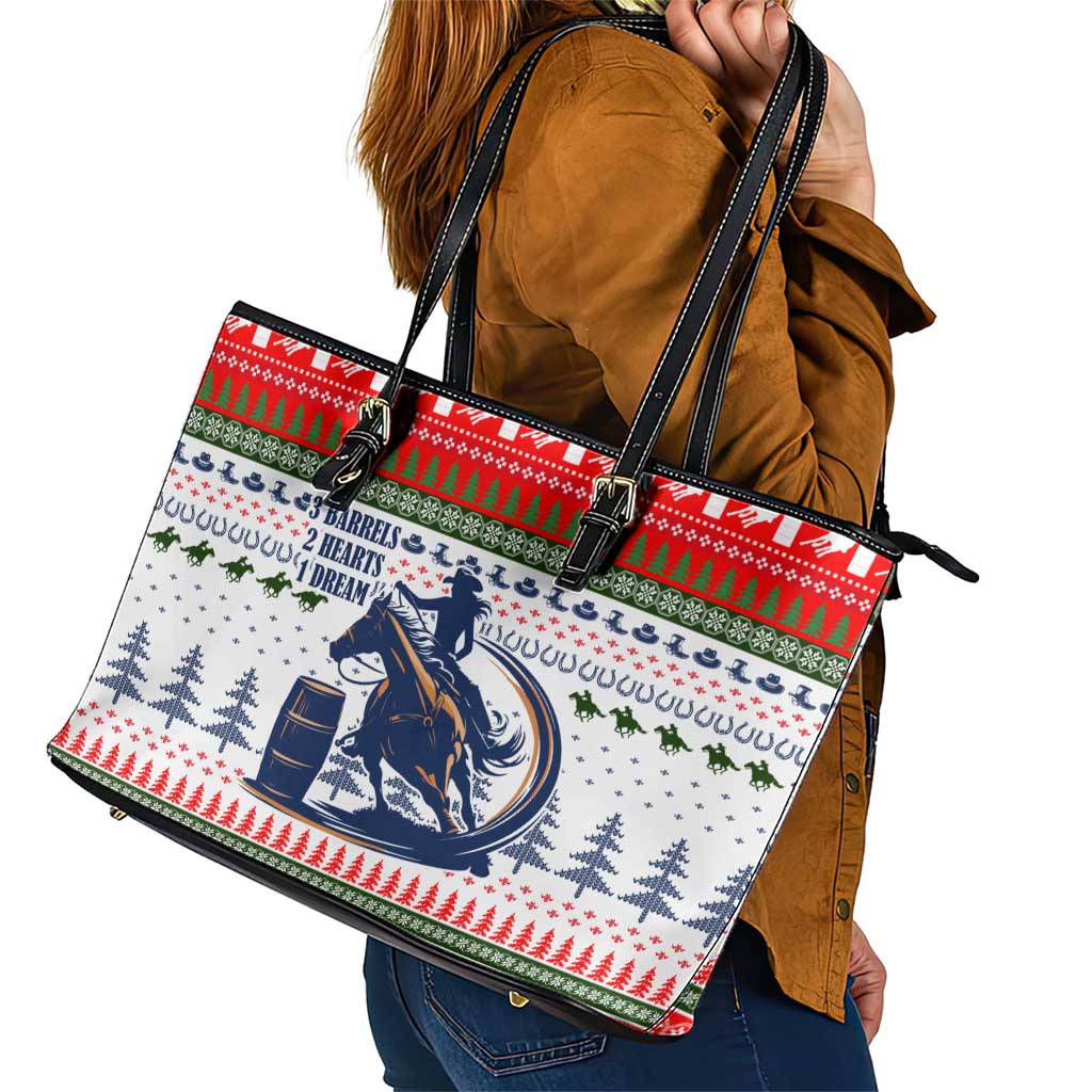 Barrel Racing Christmas Leather Tote Bag Xmas Holiday Patterns - Wonder Print Shop