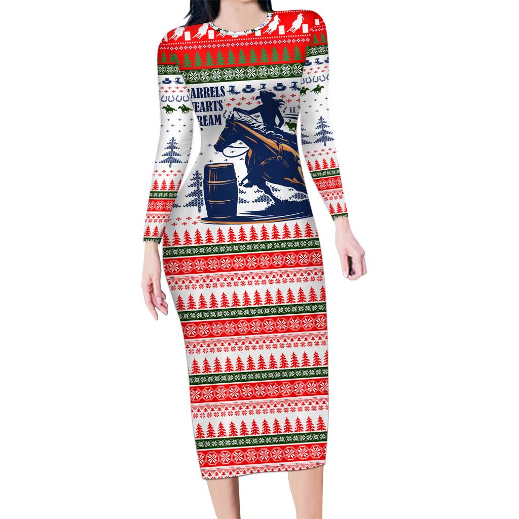 Barrel Racing Christmas Long Sleeve Bodycon Dress Xmas Holiday Patterns - Wonder Print Shop