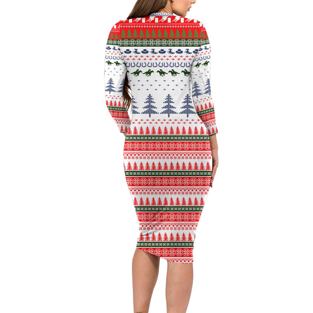 Barrel Racing Christmas Long Sleeve Bodycon Dress Xmas Holiday Patterns - Wonder Print Shop
