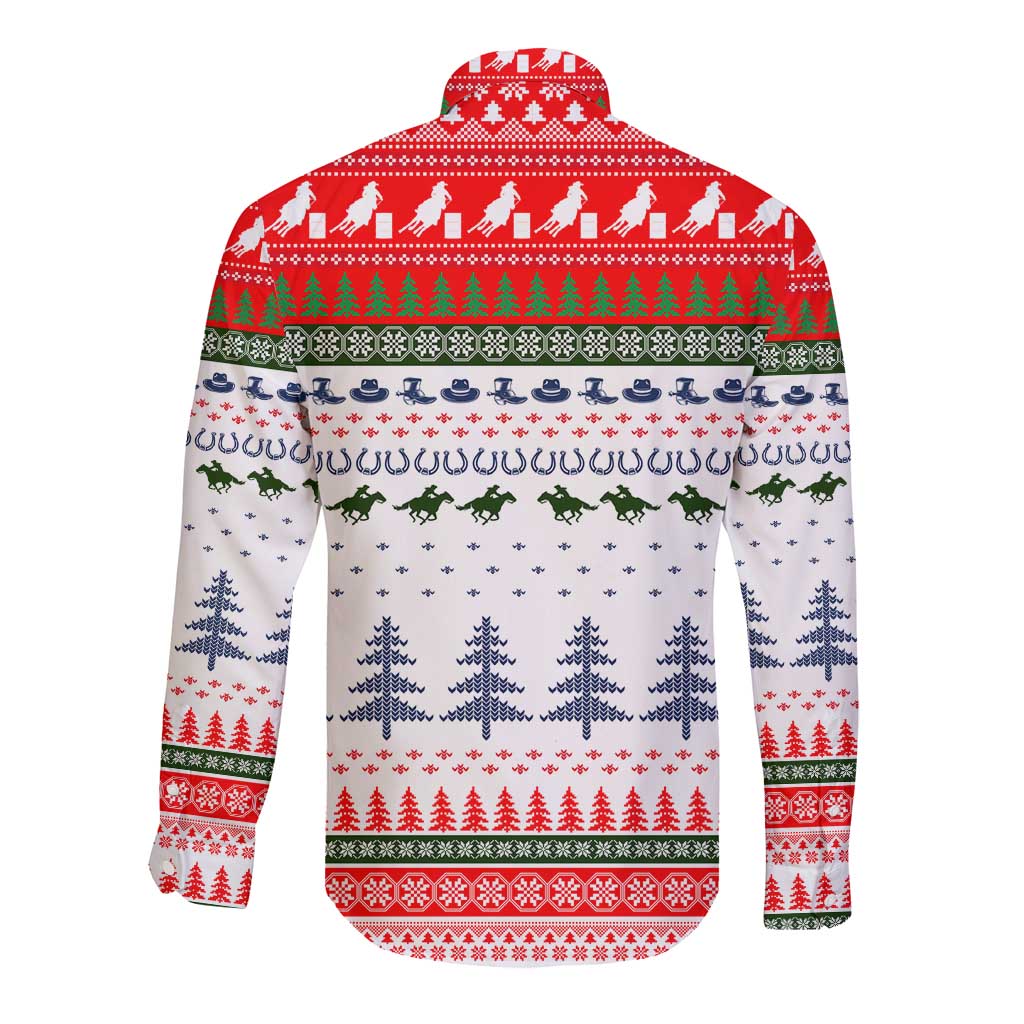 Barrel Racing Christmas Long Sleeve Button Shirt Xmas Holiday Patterns - Wonder Print Shop