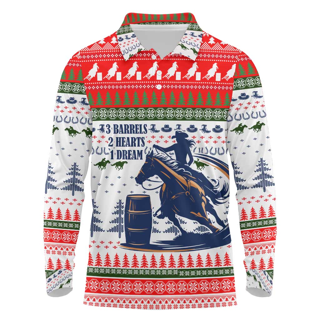 Barrel Racing Christmas Long Sleeve Polo Shirt Xmas Holiday Patterns - Wonder Print Shop