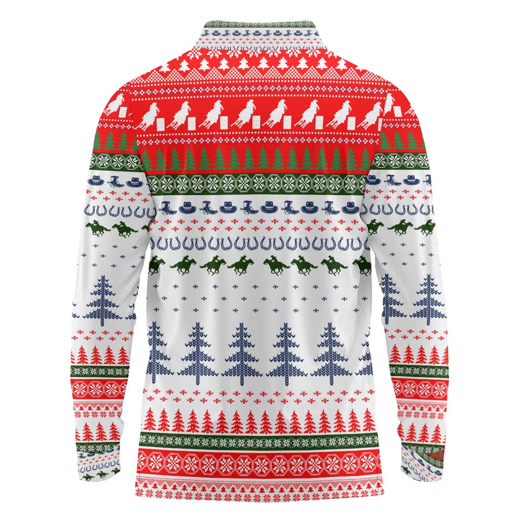 Barrel Racing Christmas Long Sleeve Polo Shirt Xmas Holiday Patterns - Wonder Print Shop