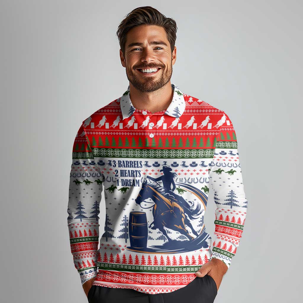 Barrel Racing Christmas Long Sleeve Polo Shirt Xmas Holiday Patterns - Wonder Print Shop