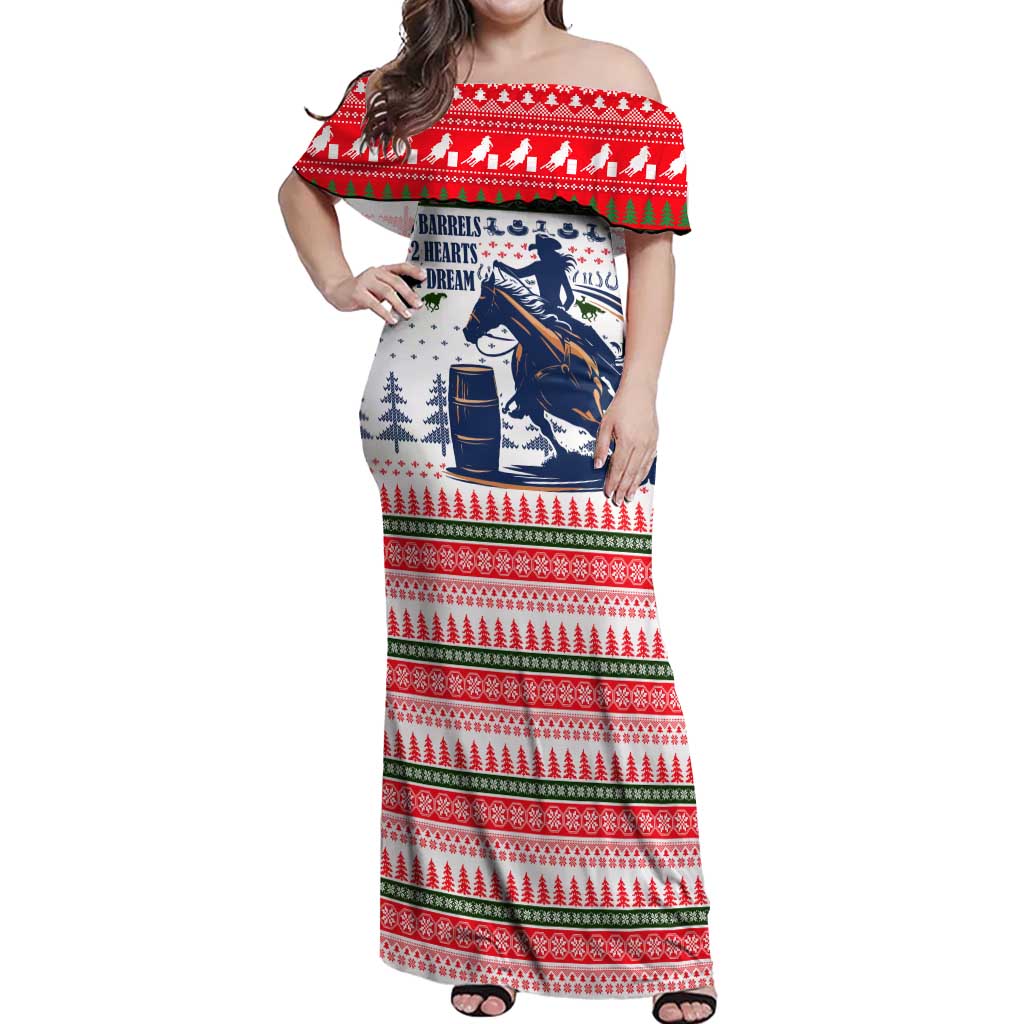 Barrel Racing Christmas Off Shoulder Maxi Dress Xmas Holiday Patterns - Wonder Print Shop