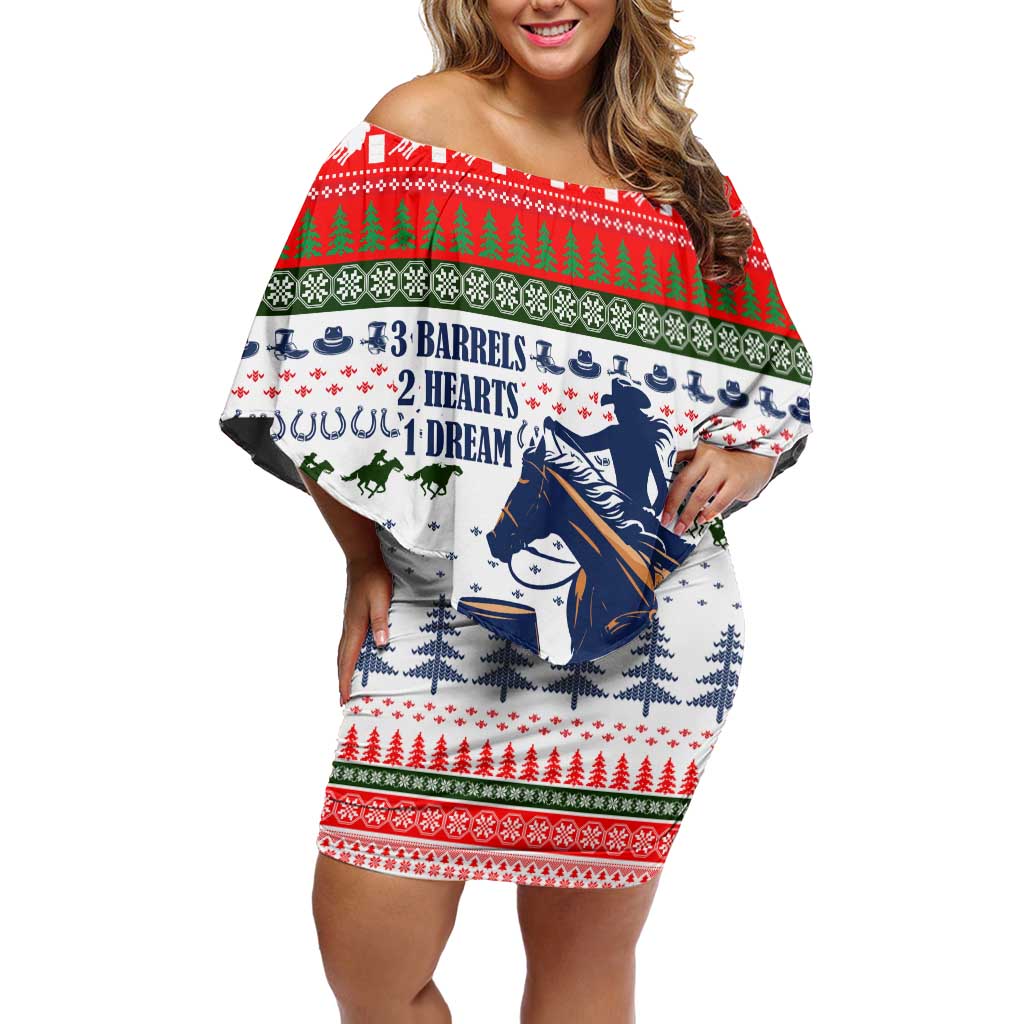 Barrel Racing Christmas Off Shoulder Short Dress Xmas Holiday Patterns - Wonder Print Shop