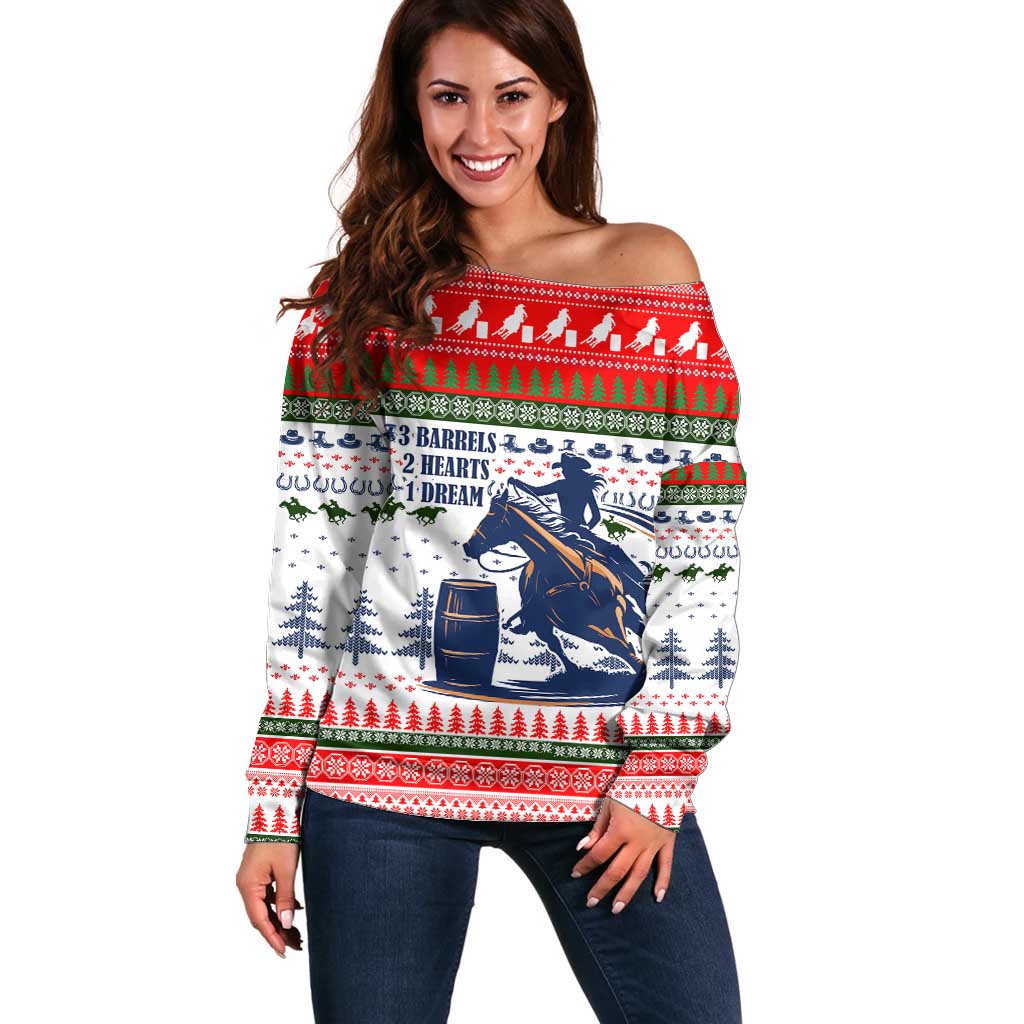 Barrel Racing Christmas Off Shoulder Sweater Xmas Holiday Patterns - Wonder Print Shop