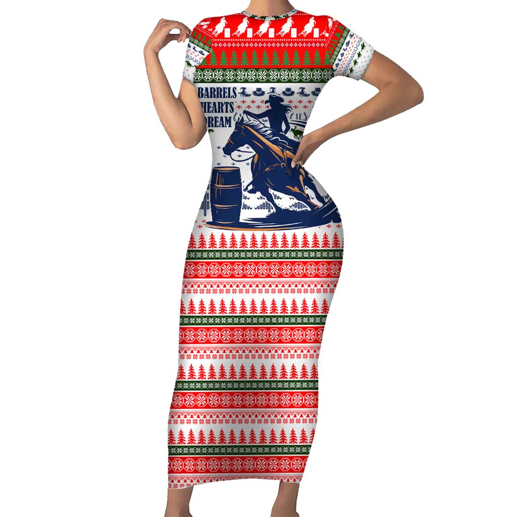 Barrel Racing Christmas Short Sleeve Bodycon Dress Xmas Holiday Patterns - Wonder Print Shop