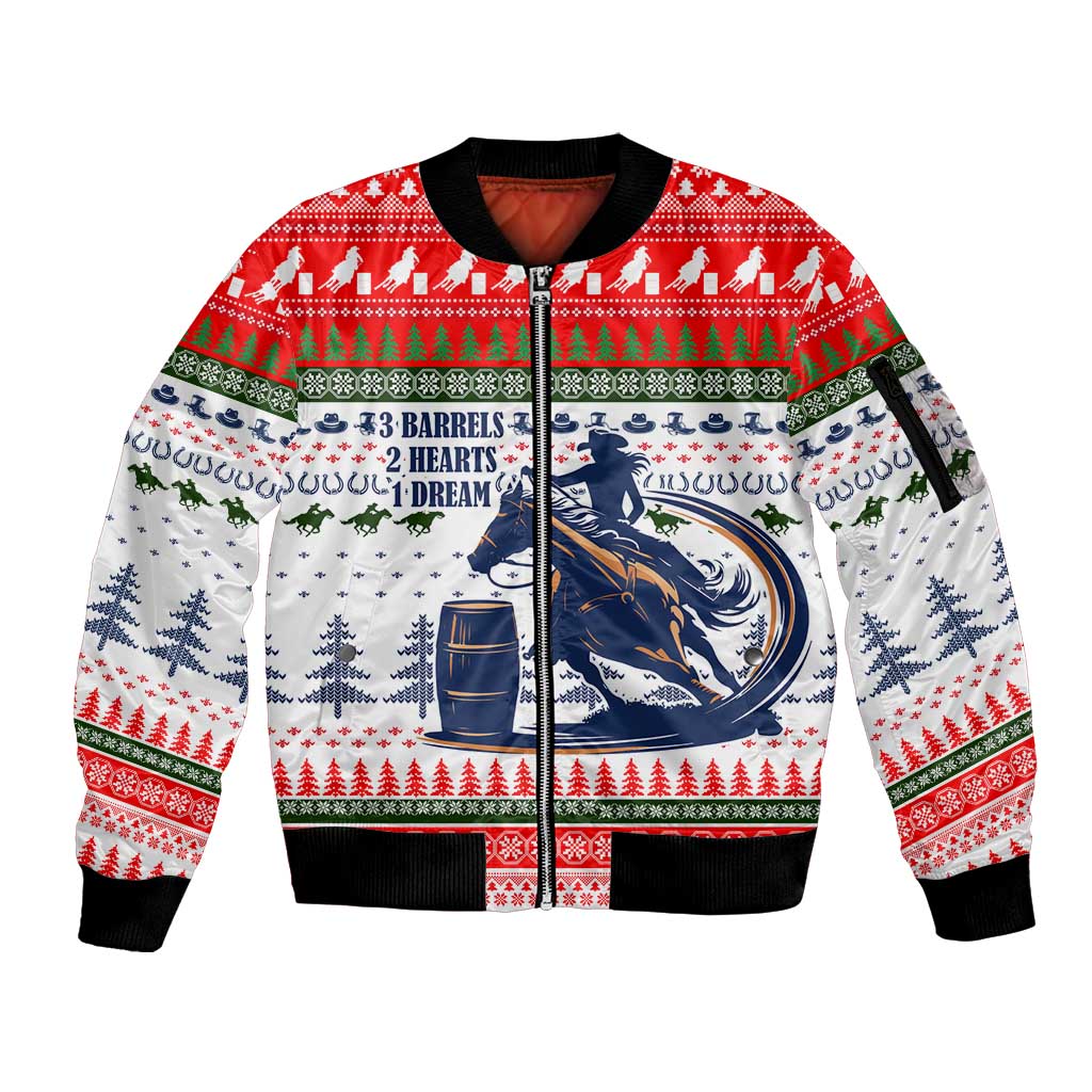 Barrel Racing Christmas Sleeve Zip Bomber Jacket Xmas Holiday Patterns - Wonder Print Shop