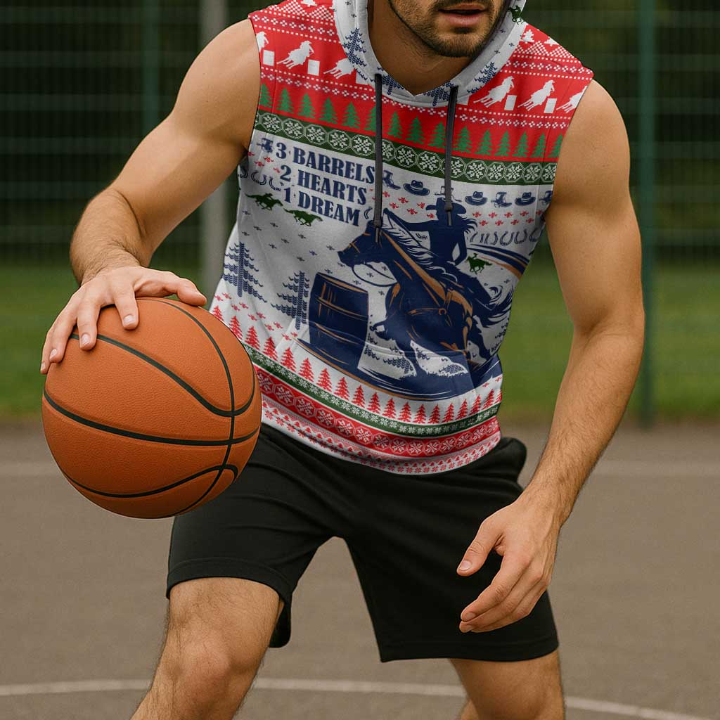 Barrel Racing Christmas Sleeveless Hoodie Xmas Holiday Patterns - Wonder Print Shop