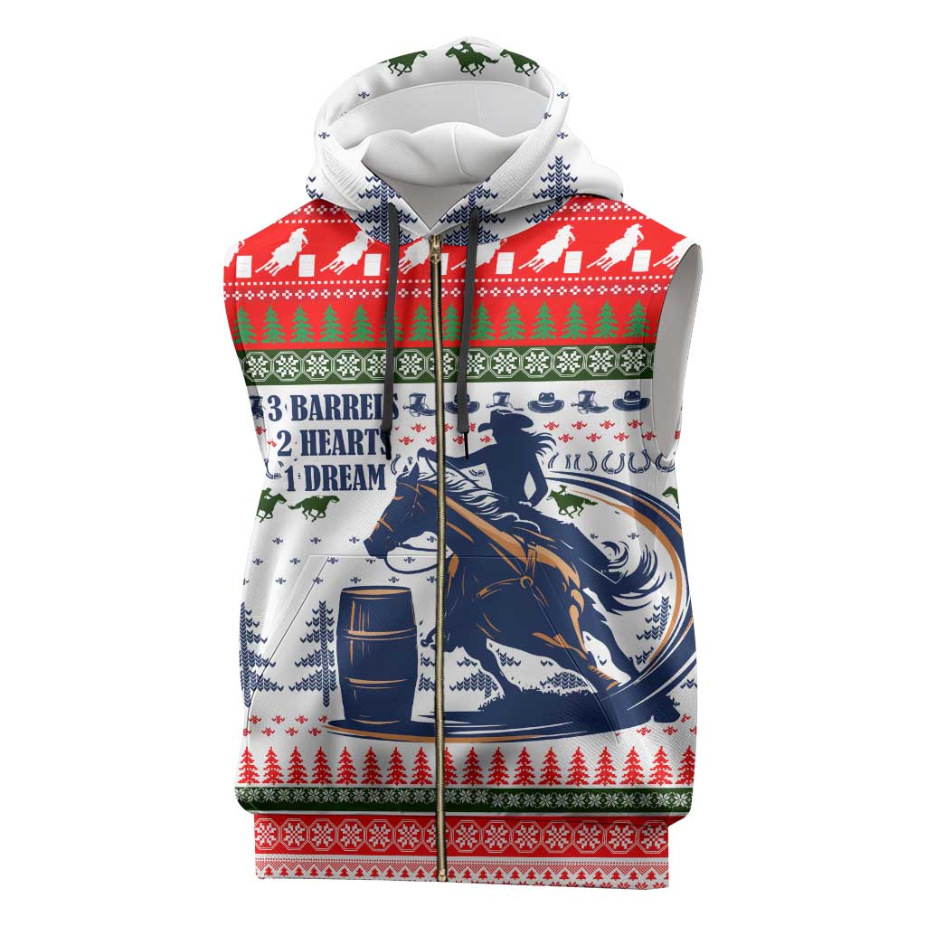 Barrel Racing Christmas Sleeveless Zip Hoodie Xmas Holiday Patterns - Wonder Print Shop