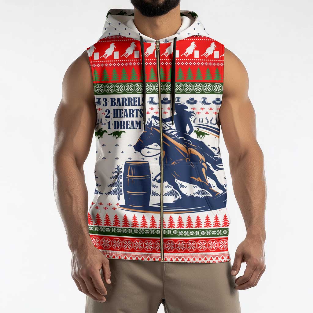 Barrel Racing Christmas Sleeveless Zip Hoodie Xmas Holiday Patterns - Wonder Print Shop