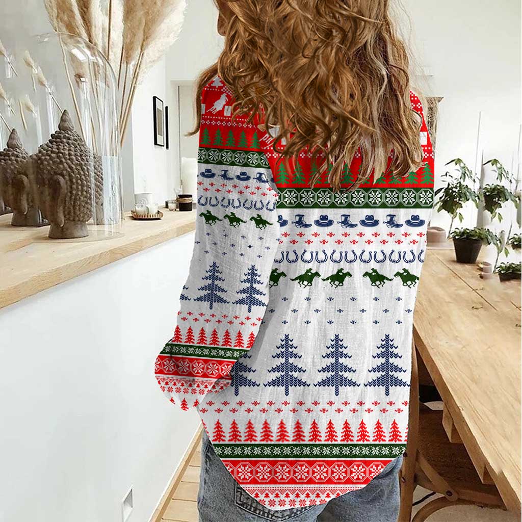 Barrel Racing Christmas Women Casual Shirt Xmas Holiday Patterns - Wonder Print Shop