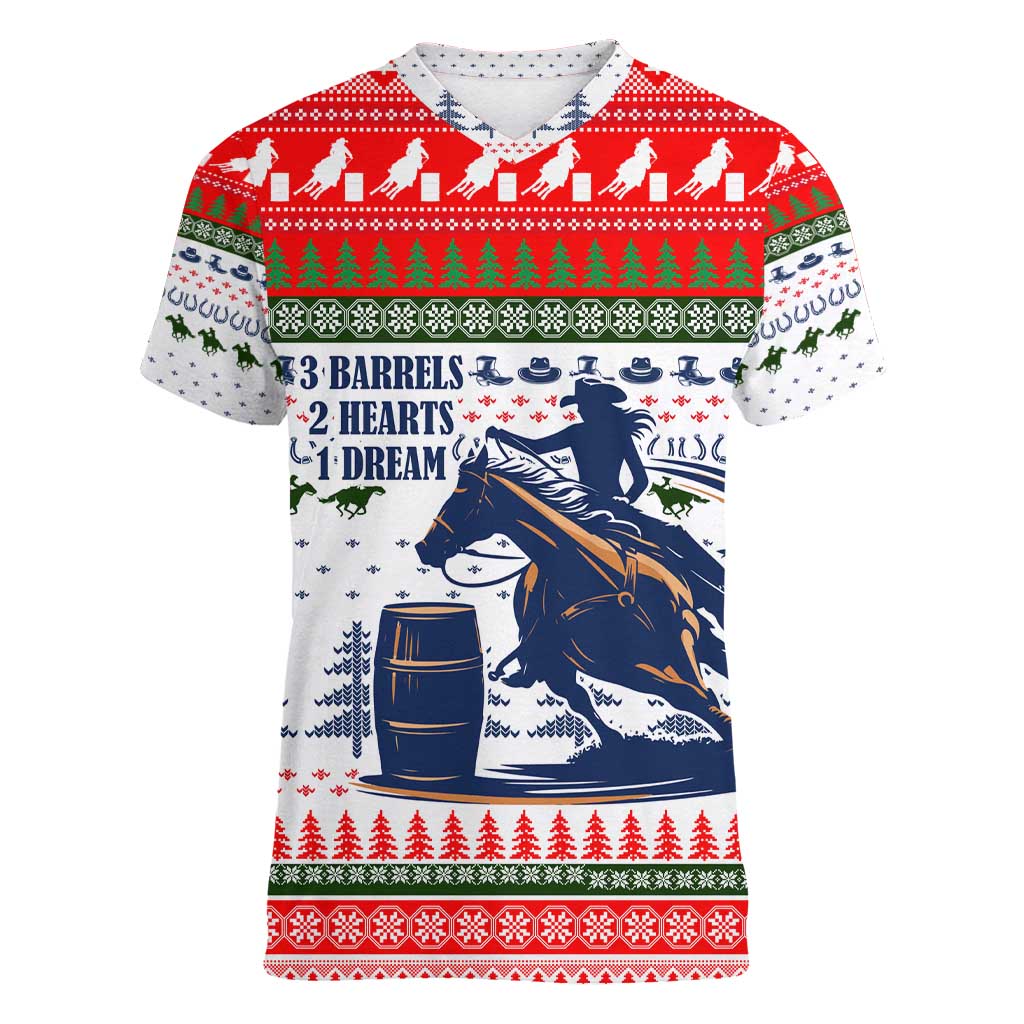 Barrel Racing Christmas Women V-Neck T-Shirt Xmas Holiday Patterns - Wonder Print Shop