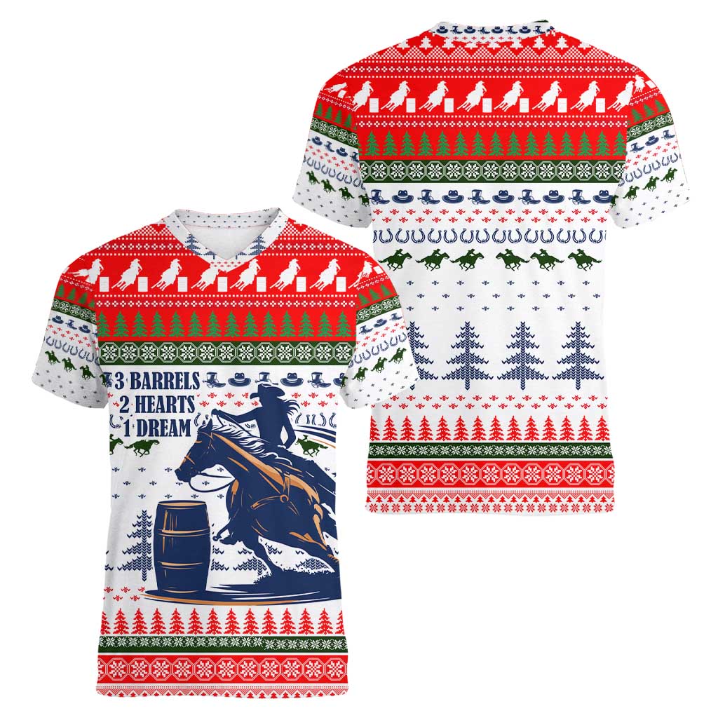 Barrel Racing Christmas Women V-Neck T-Shirt Xmas Holiday Patterns - Wonder Print Shop