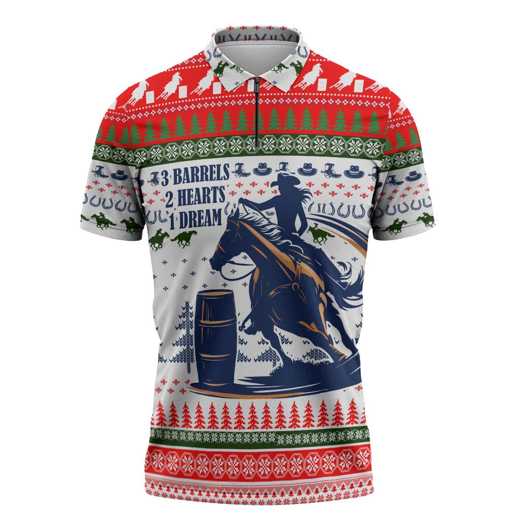 Barrel Racing Christmas Zipper Polo Shirt Xmas Holiday Patterns - Wonder Print Shop