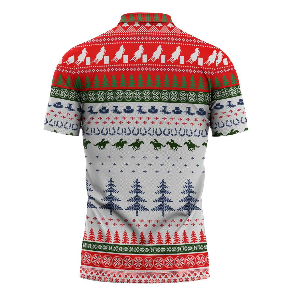 Barrel Racing Christmas Zipper Polo Shirt Xmas Holiday Patterns - Wonder Print Shop