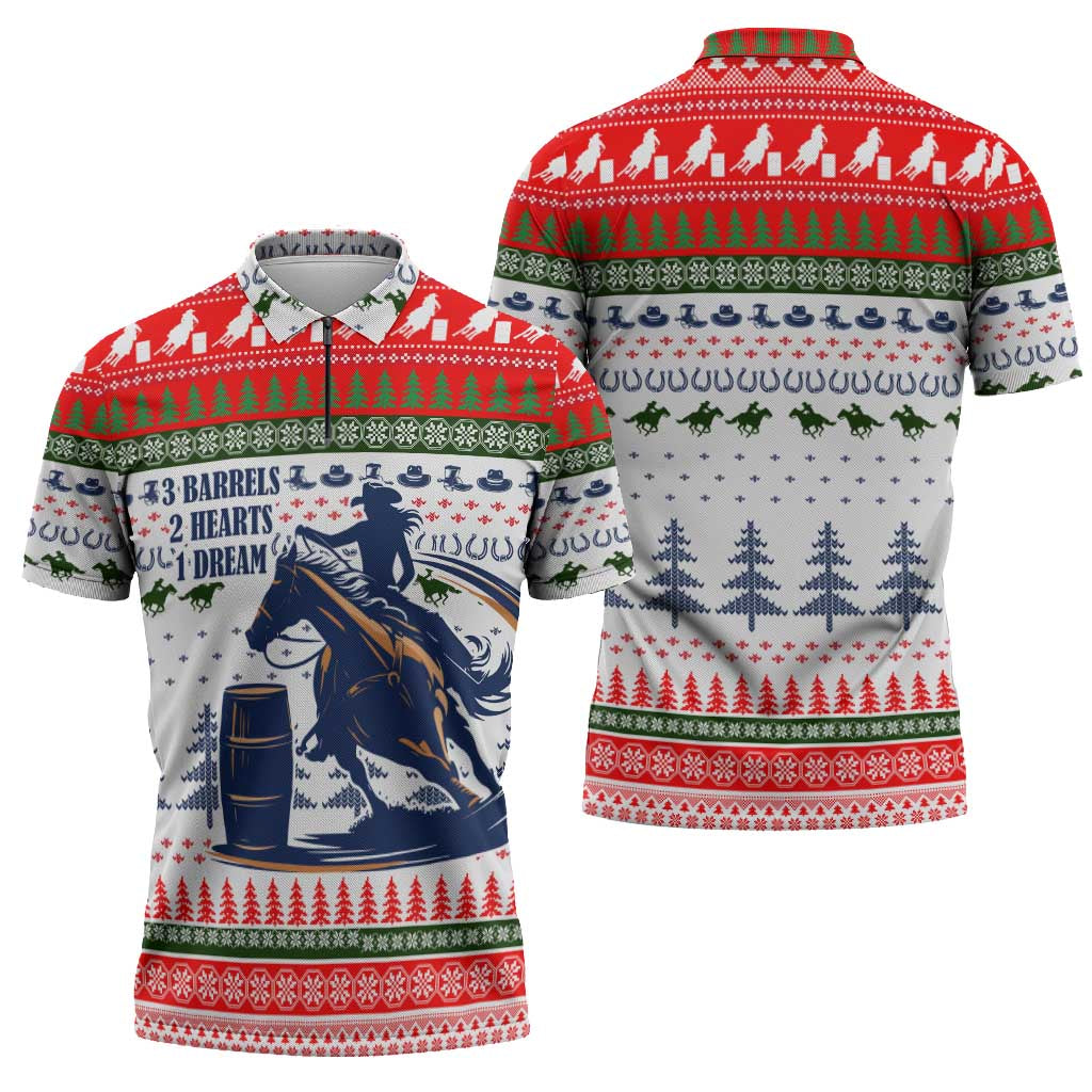 Barrel Racing Christmas Zipper Polo Shirt Xmas Holiday Patterns - Wonder Print Shop