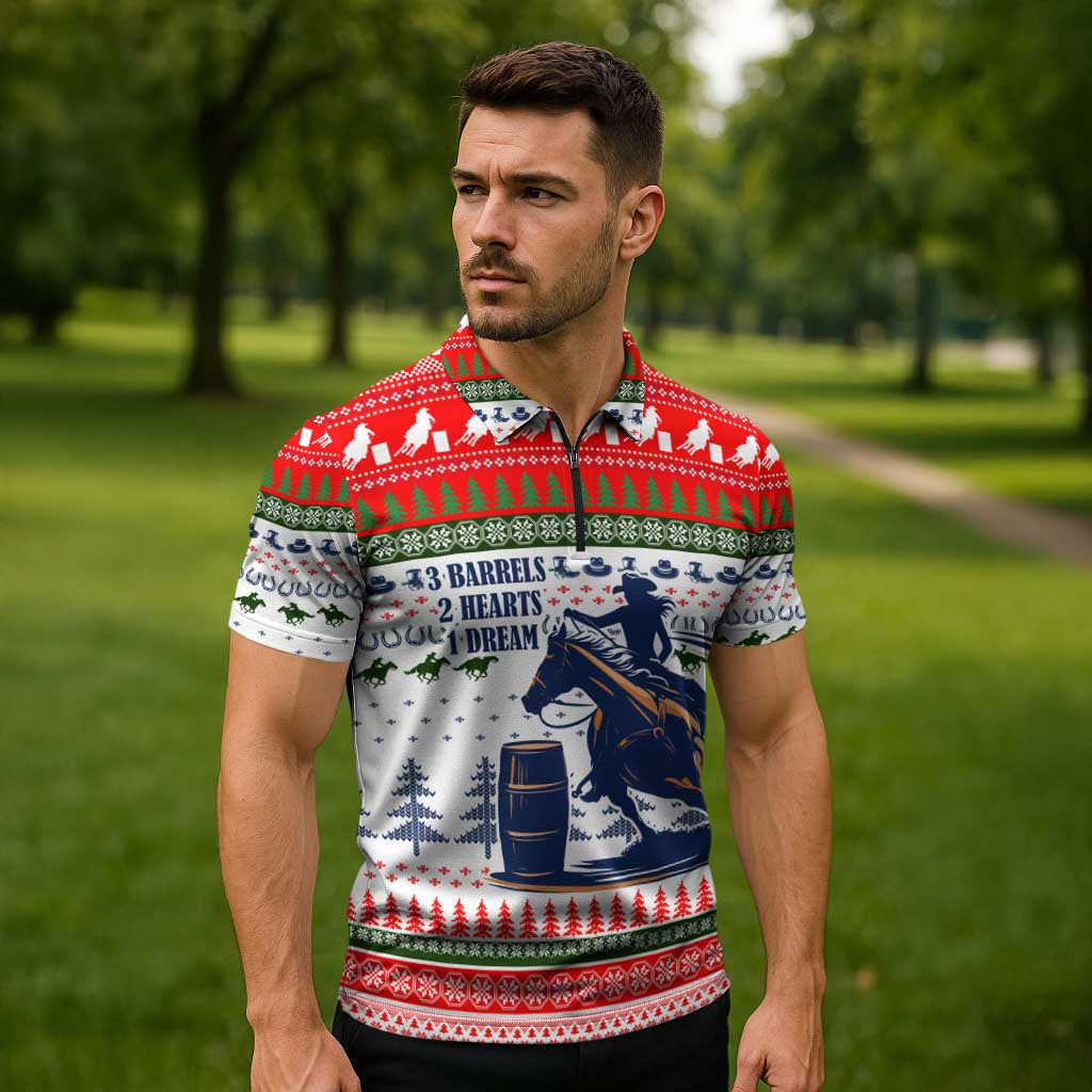 Barrel Racing Christmas Zipper Polo Shirt Xmas Holiday Patterns - Wonder Print Shop