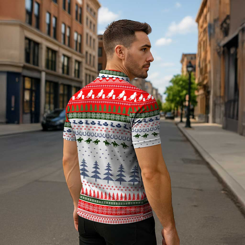 Barrel Racing Christmas Zipper Polo Shirt Xmas Holiday Patterns - Wonder Print Shop