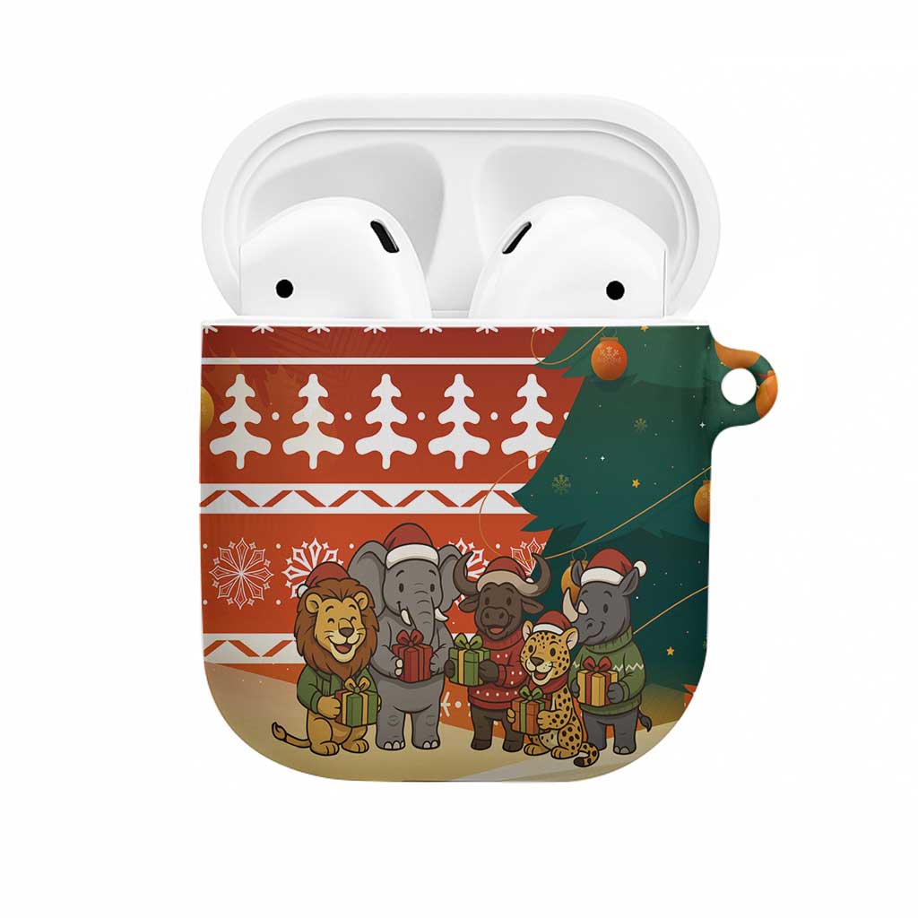 Zambia Christmas AirPods Case with African Animals Tree Snowflakes and National Emblem Design - Wonder Print Shop