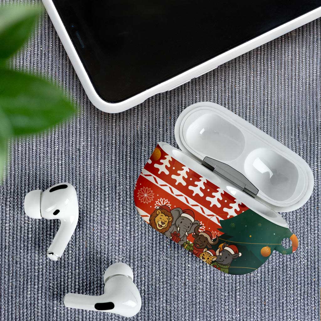 Zambia Christmas AirPods Case with African Animals Tree Snowflakes and National Emblem Design - Wonder Print Shop