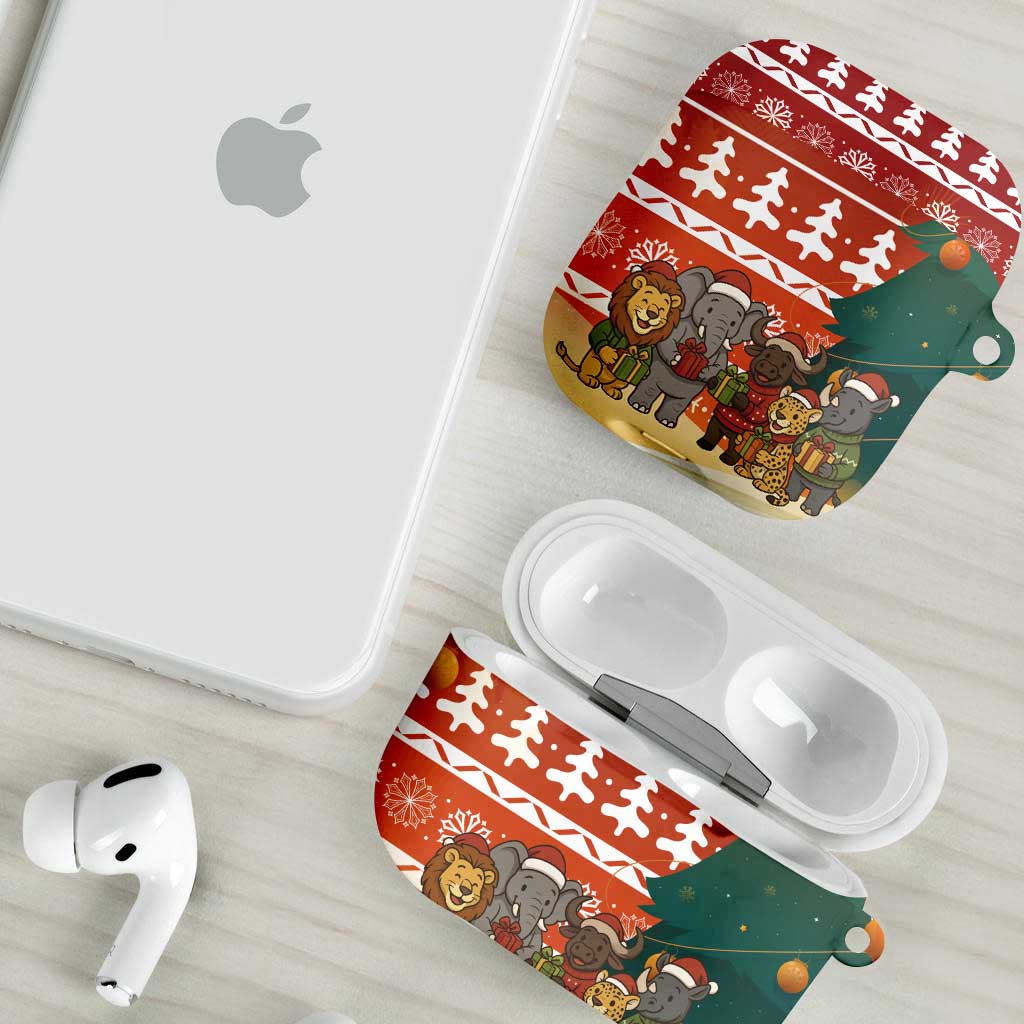 Zambia Christmas AirPods Case with African Animals Tree Snowflakes and National Emblem Design - Wonder Print Shop