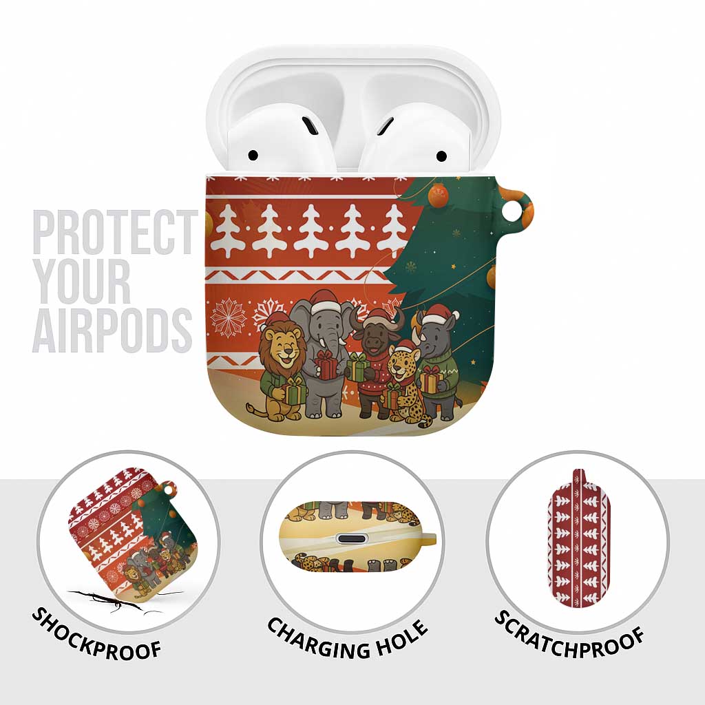 Zambia Christmas AirPods Case with African Animals Tree Snowflakes and National Emblem Design - Wonder Print Shop