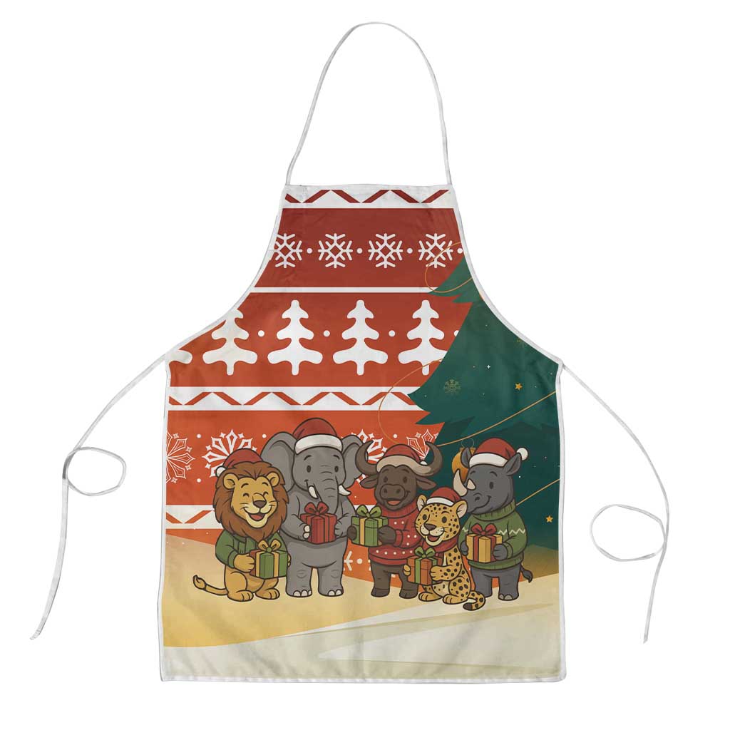 Zambia Christmas Apron with African Animals Tree Snowflakes and National Emblem Design - Wonder Print Shop
