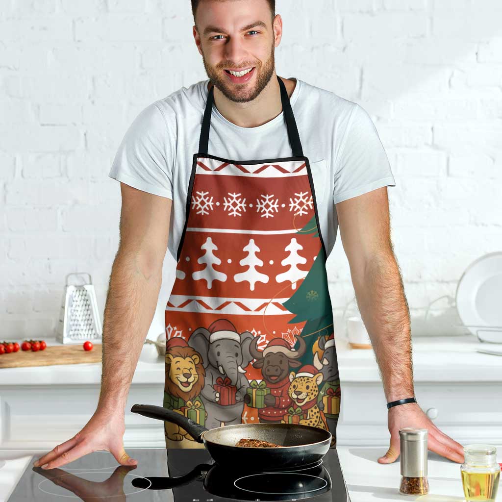 Zambia Christmas Apron with African Animals Tree Snowflakes and National Emblem Design - Wonder Print Shop