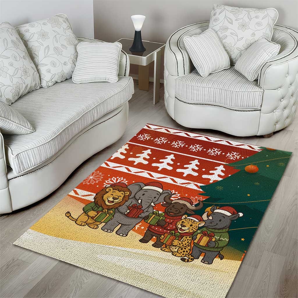 Zambia Christmas Area Rug with African Animals Tree Snowflakes and National Emblem Design - Wonder Print Shop